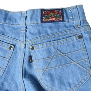 Vintage 70s Big E Levis Barnstormer Bellbottoms Pintuck Flare Denim Jeans  22 in